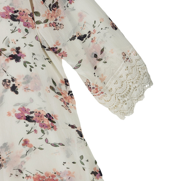 Mason Belle Kimono Tunic Top XXL Womens Open Gauzy Lace Cream Pink Cottage Fairy - Picture 14 of 16